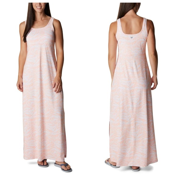 Columbia Dresses & Skirts - Columbia PFG Freezer Maxi Dress UPF 50 Tiki Pink Swirlscape Stretch Peach Large